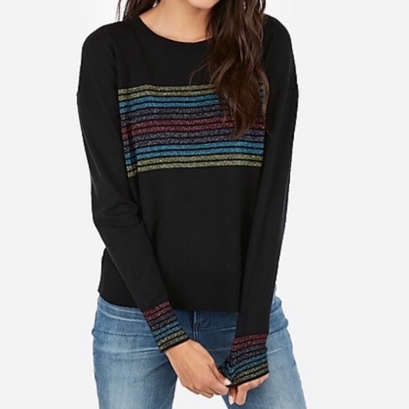 Express Sweaters - Express Rainbow Stripe Crew Neck Sweater